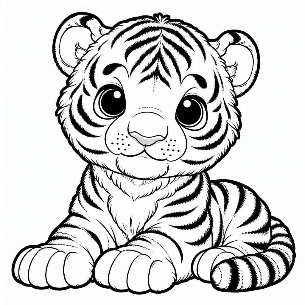 Desenho de um Filhote de Tigre Muito Fofo para Colorir e Pintar