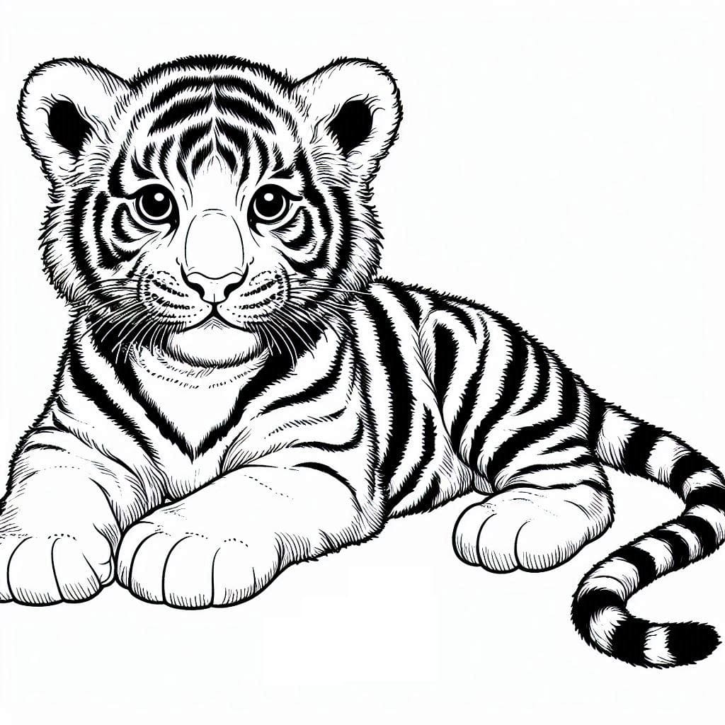 Desenho de um Filhote de Tigre Realista para Colorir e Pintar