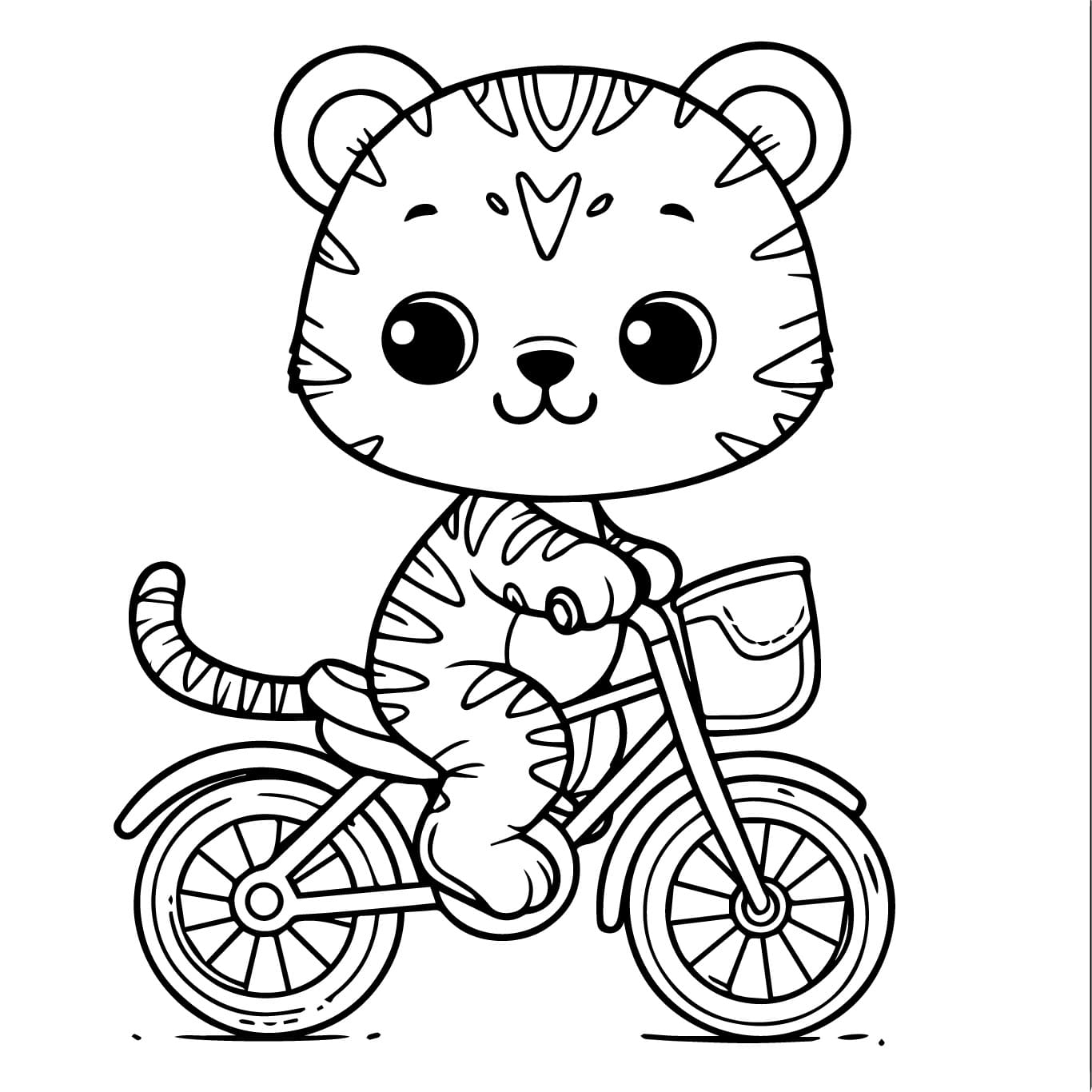 Desenho de um Filhote de Tigre em uma Bicicleta para Colorir e Pintar