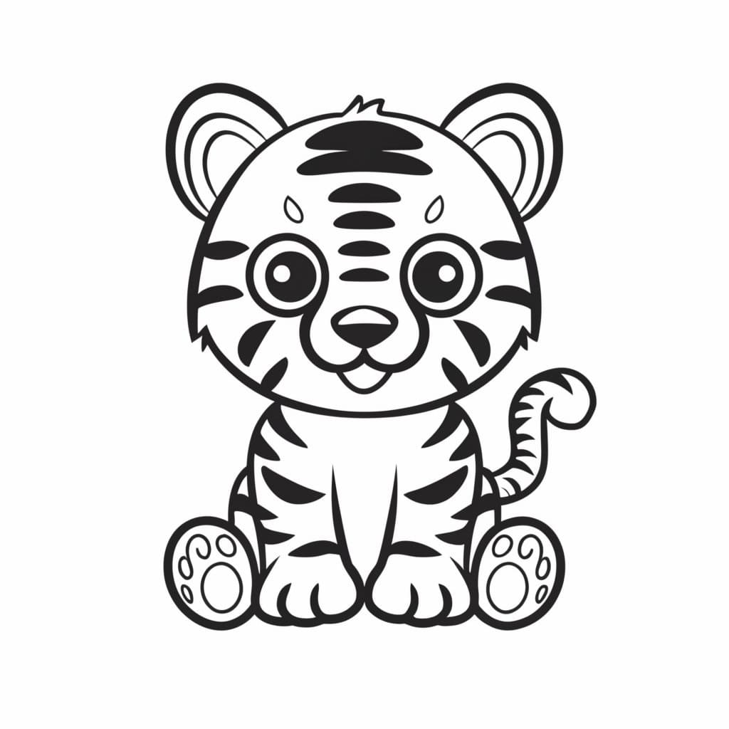 Desenho de um Pequeno Filhote de Tigre para Colorir e Pintar