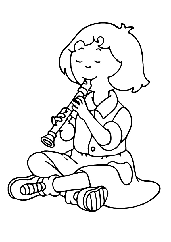 Desenho Pdf de Menina Sarah Tocando Flauta para Pintar Grátis