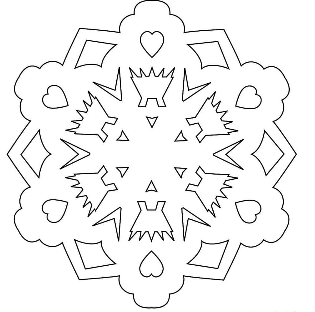 Desenho de Floco de Neve de Papel para Colorir e Pintar
