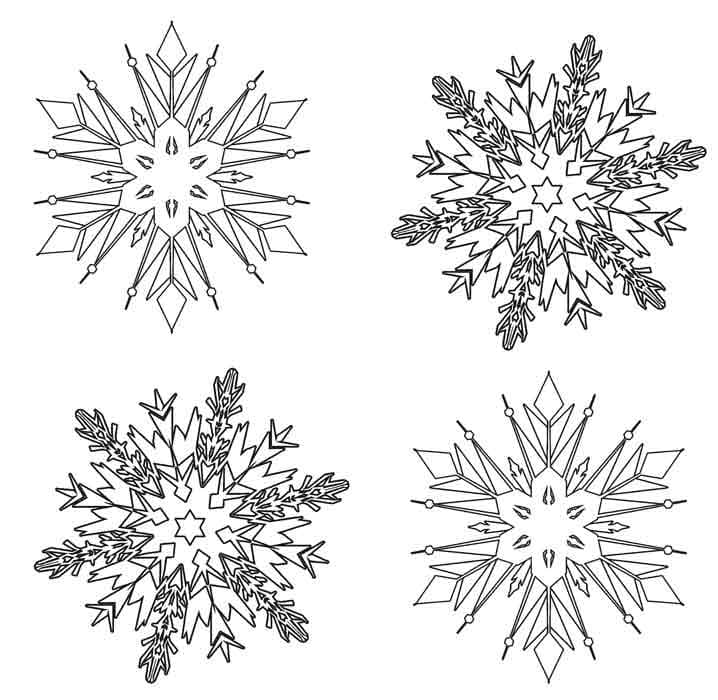 Desenho de Quatro Flocos de Neve para Colorir e Pintar