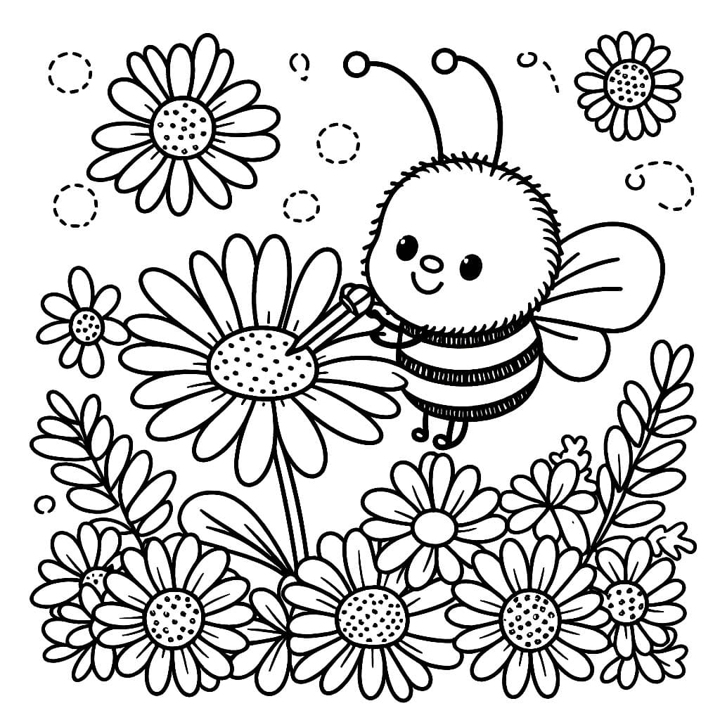 Desenho de Margarida e Abelha para Colorir e Pintar