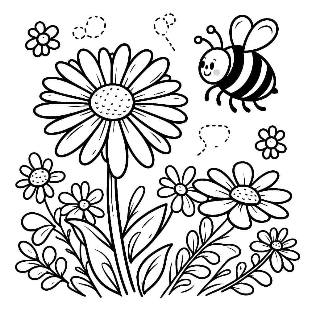 Desenho de Margarida e Inseto para Colorir e Pintar