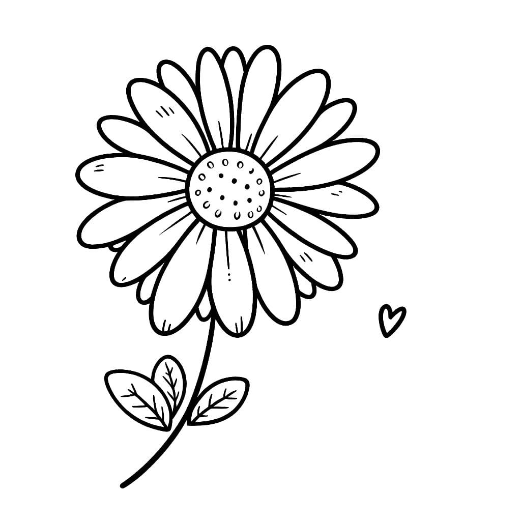 Desenho de Margarida e Pequeno Coração para Colorir e Pintar