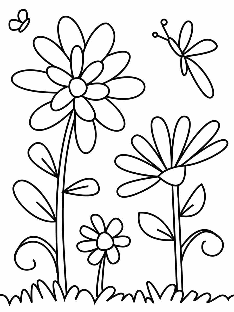 Desenho de Flores Básicas para Colorir e Pintar
