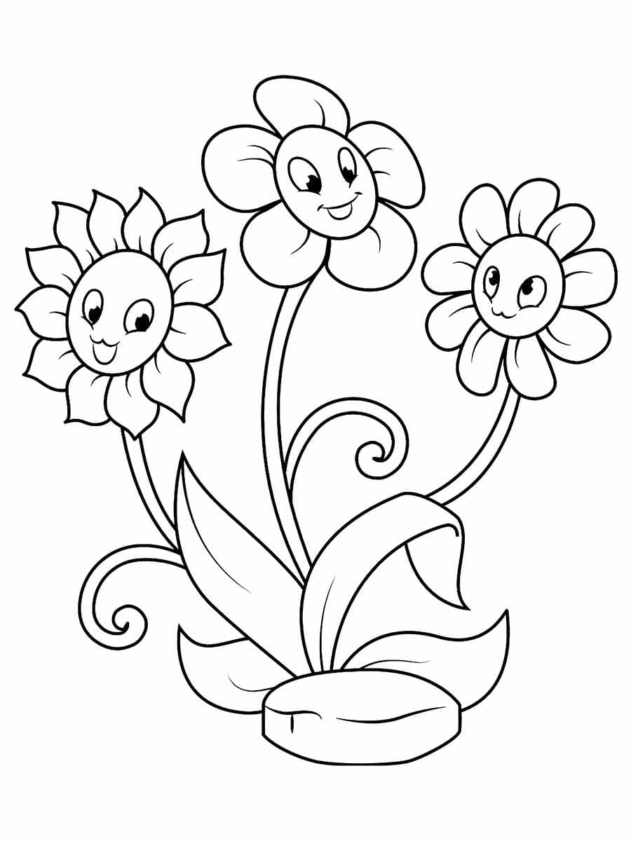 Desenho de Flores Fofas para Colorir e Pintar