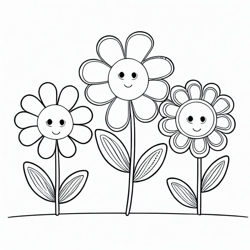 Desenho de Flores Muito Fofas para Colorir e Pintar