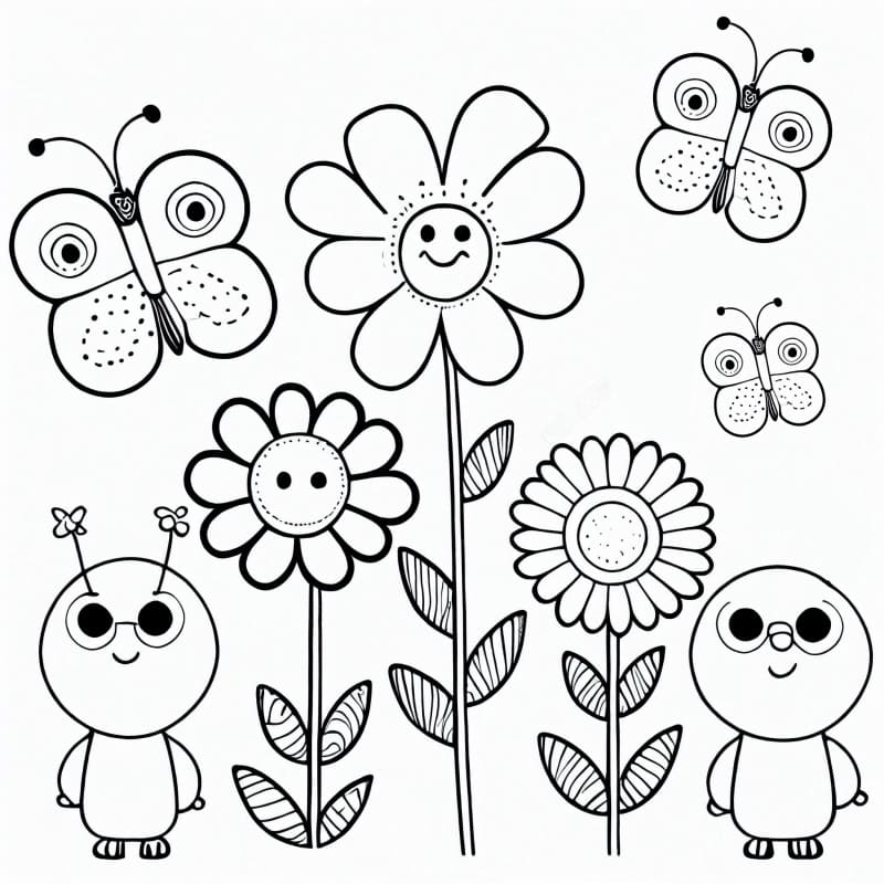 Desenho de Imagem de Flores para Colorir e Pintar