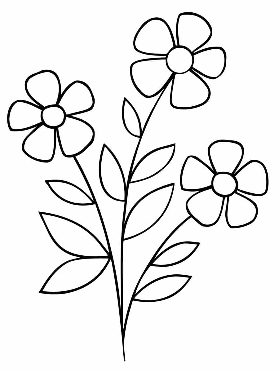 Desenho de Três Flores Simples para Colorir e Pintar