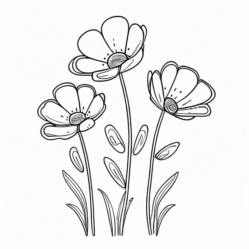 Desenho de Três Flores para Colorir e Pintar