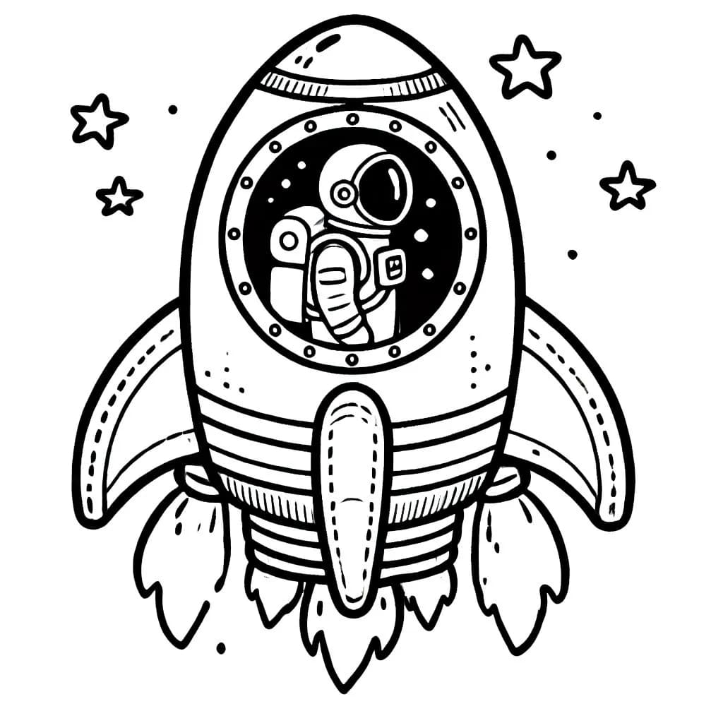Desenho de Foguete com Astronauta para Colorir e Pintar