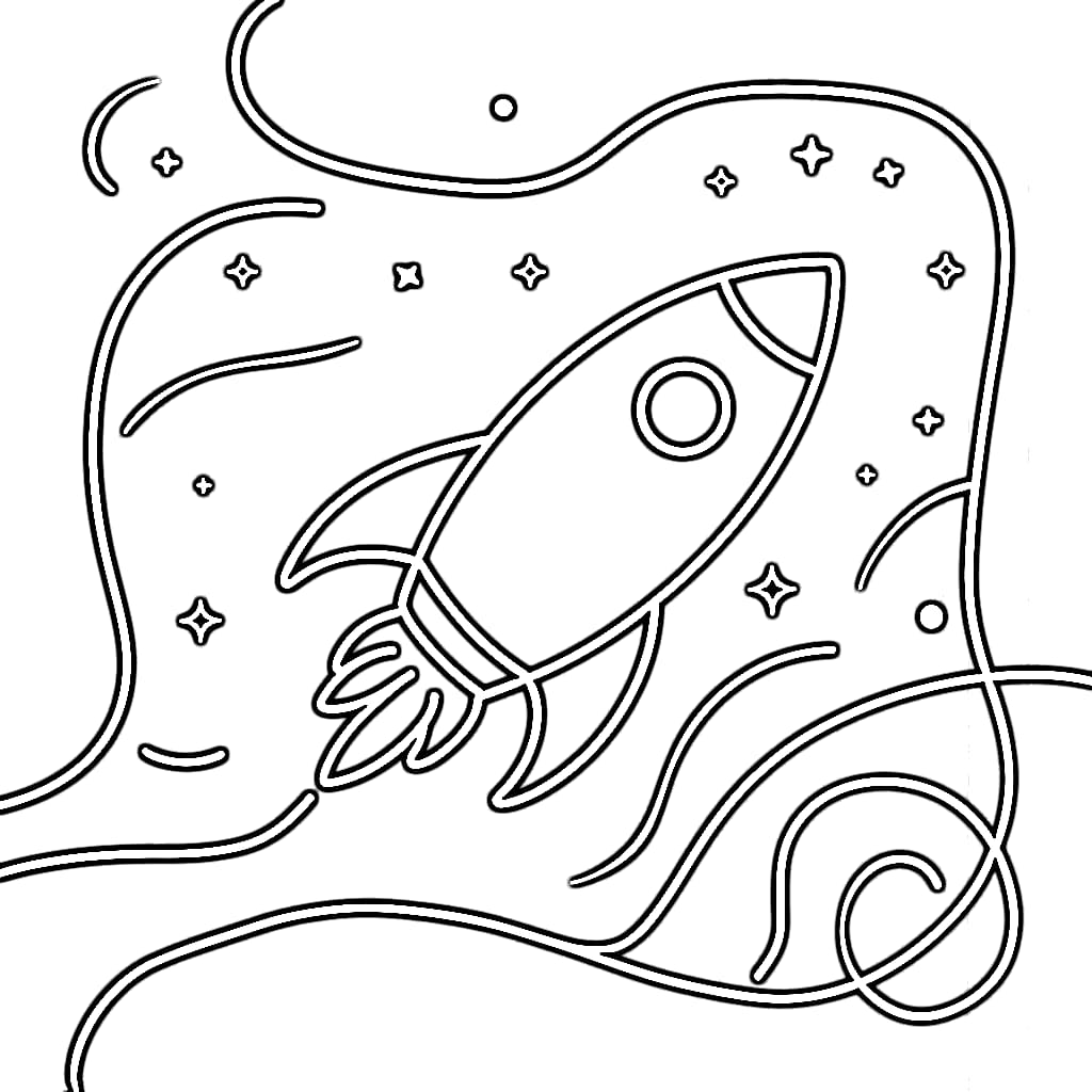 Desenho de Foguete com Linha para Colorir e Pintar