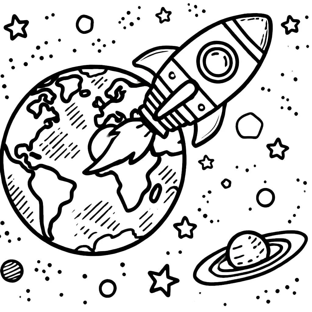 Desenho de Foguete Deixá a Terra para Colorir e Pintar