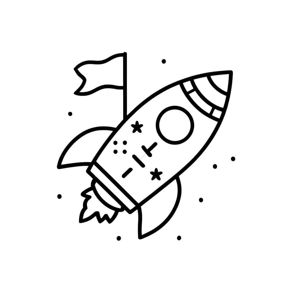 Desenho de Foguete e Bandeira para Colorir e Pintar