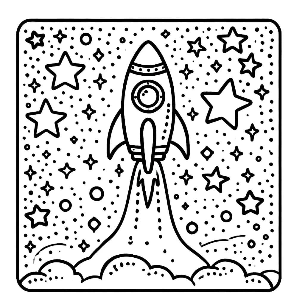 Desenho de Foguete e Estrela para Colorir e Pintar