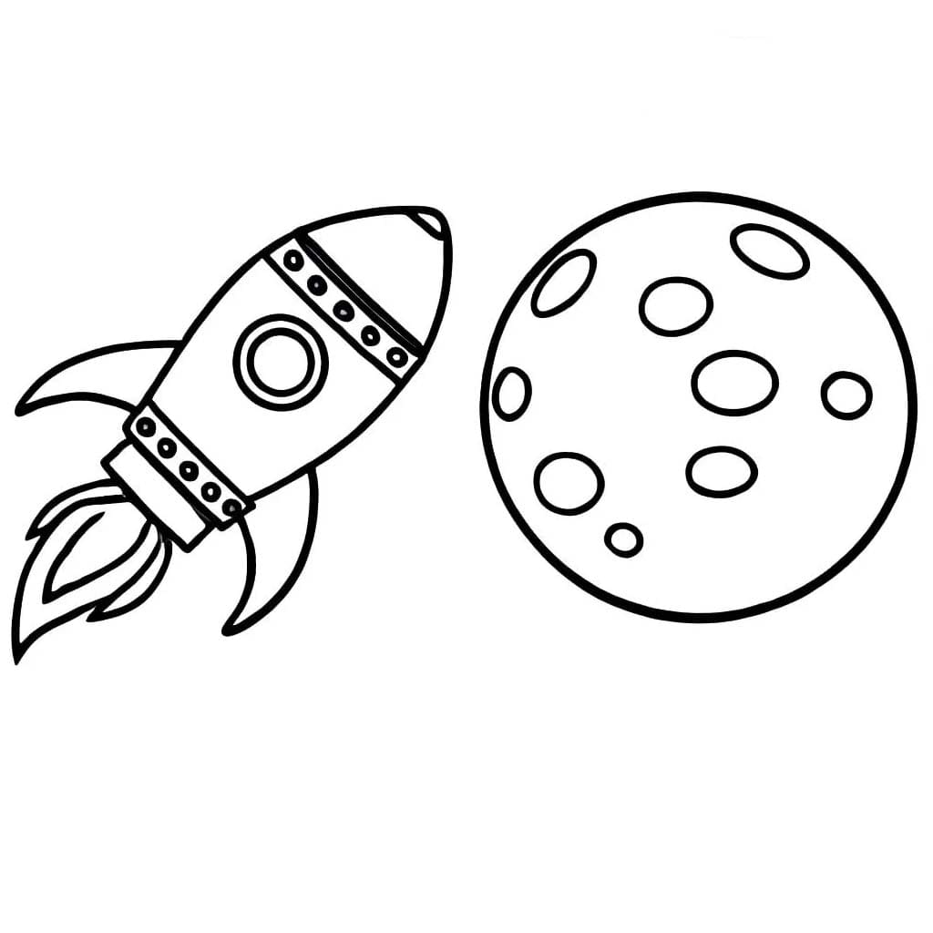 Desenho de Foguete para o Planeta para Colorir e Pintar
