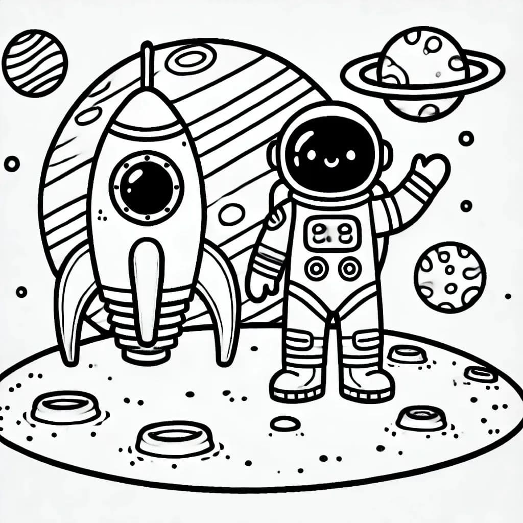 Desenho de Foguetes e Astronautas para Colorir e Pintar