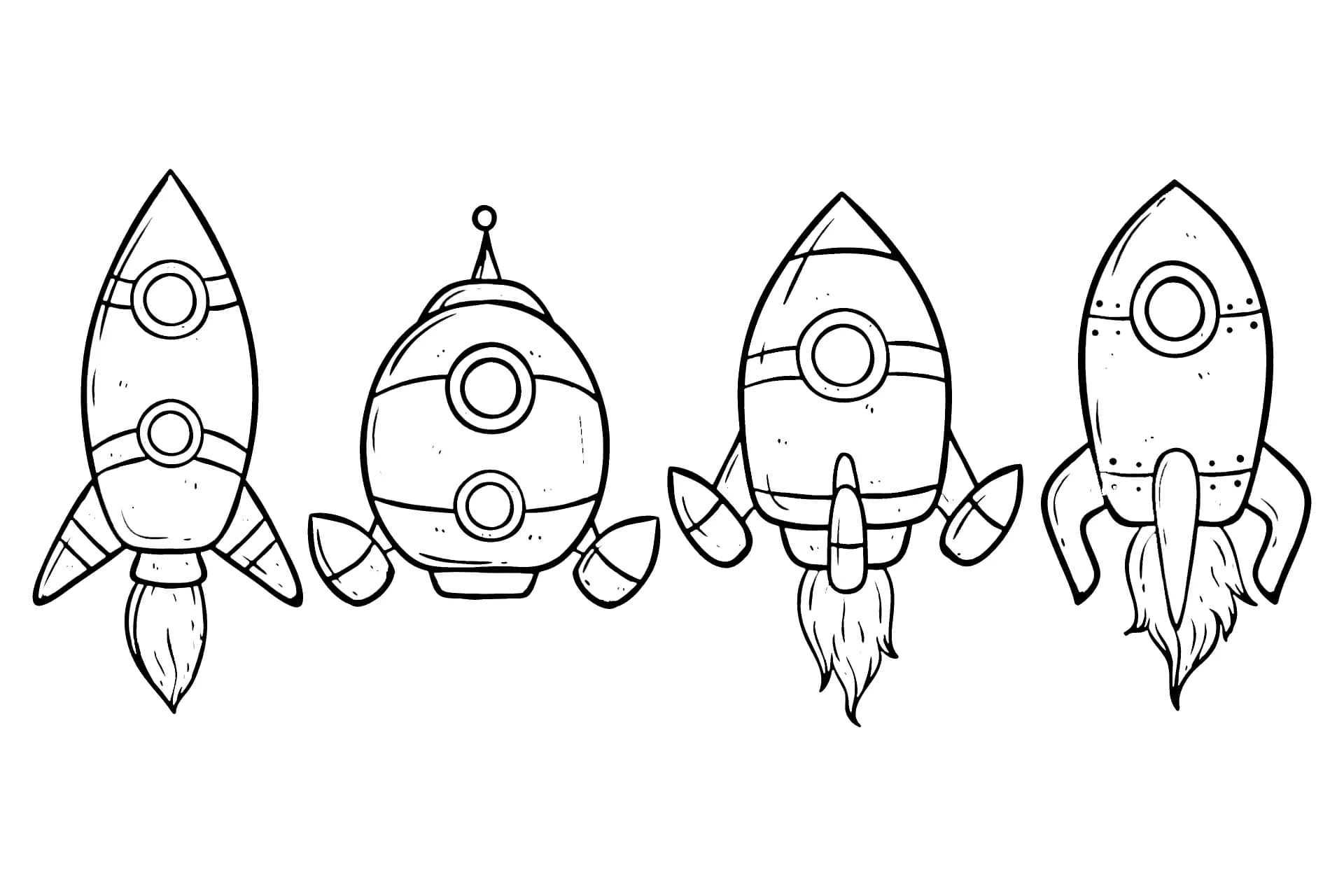 Desenho de Quatro Foguete para Colorir e Pintar
