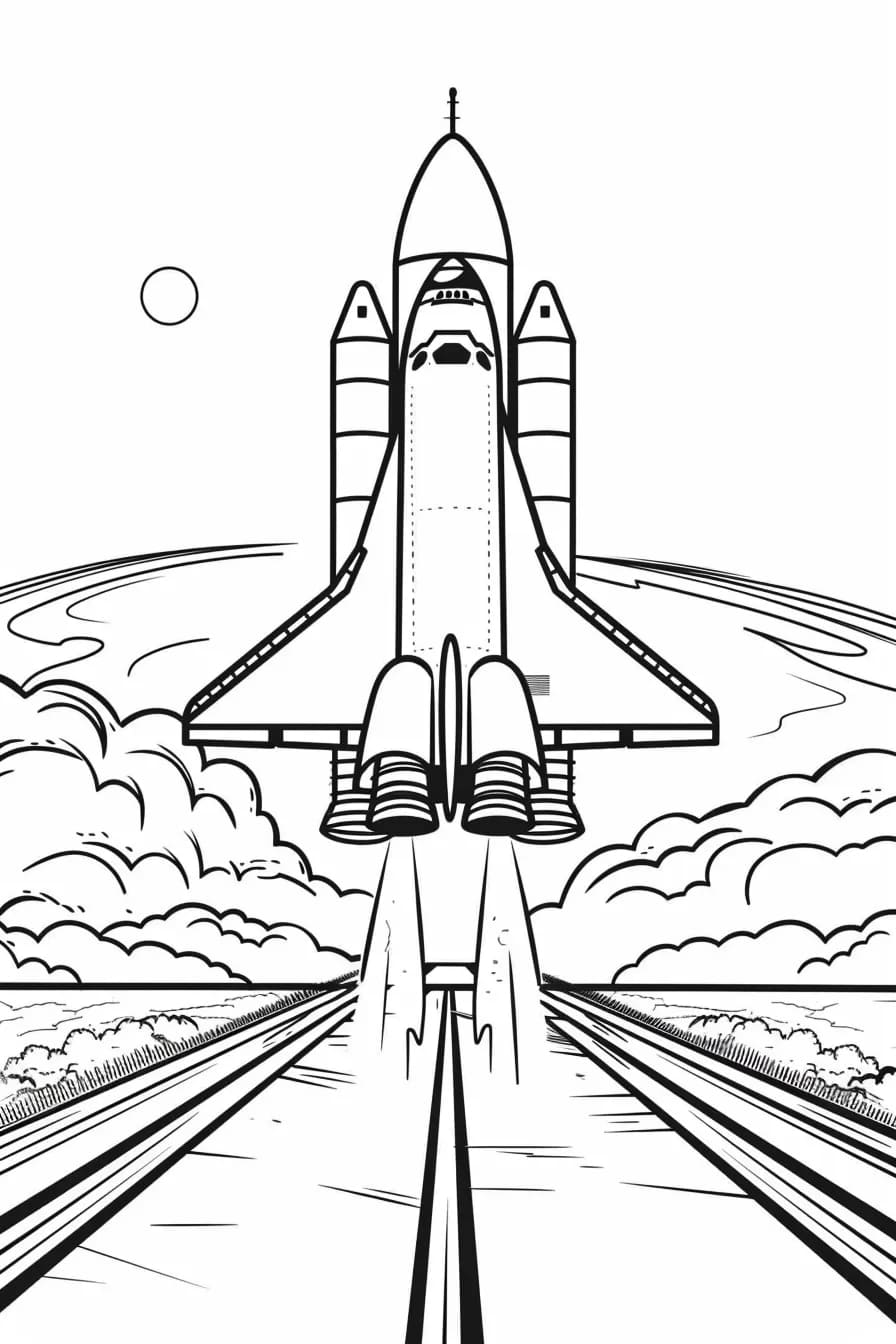 Desenho de Foguete Está Decolando para Colorir e Pintar