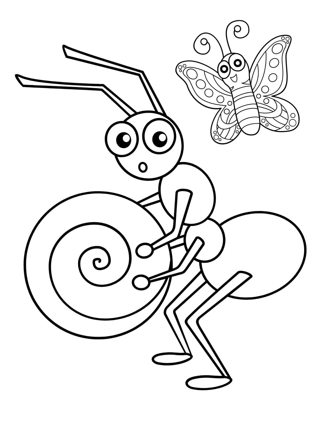 Desenho de Formigá e Borboleta para Colorir e Pintar