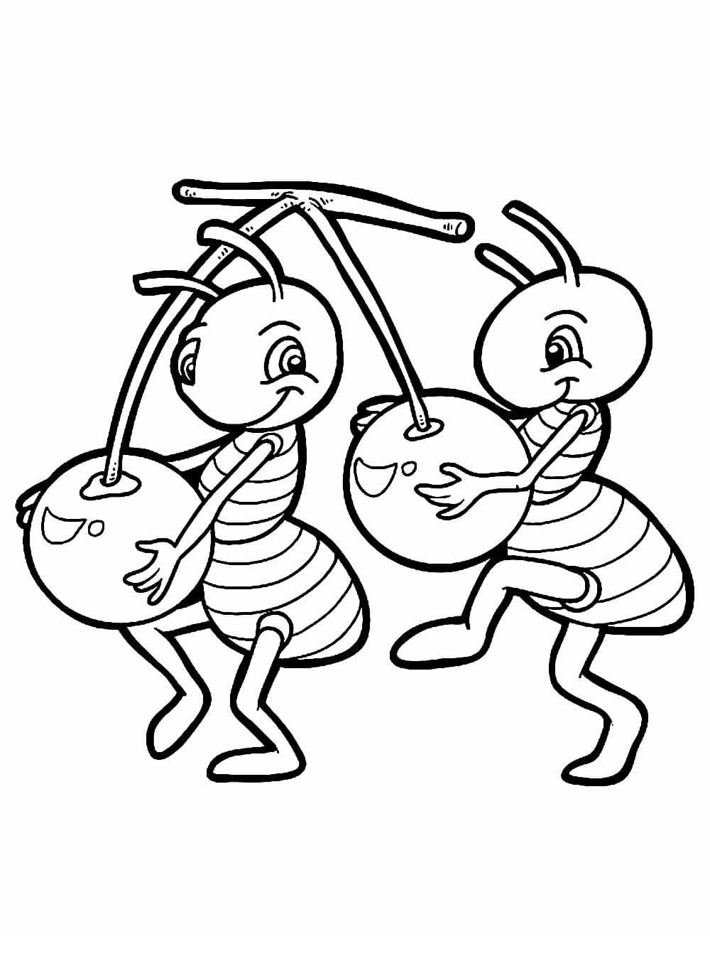 Desenho de Formigas Fofas para Colorir e Pintar