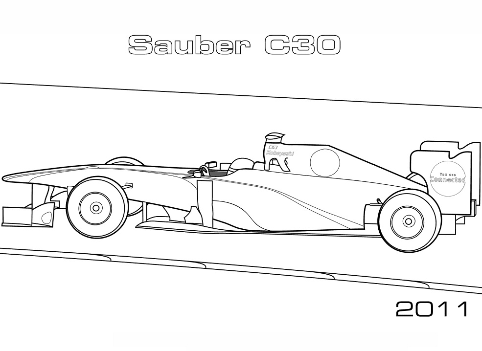 Desenho de Carro de Fórmula um Engraçado para Imprimir e Pintar