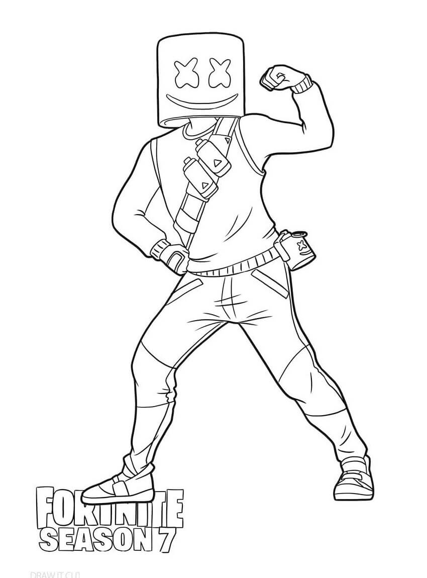 Desenho Imprimivel de Marshmello Fortnite para Colorir e Pintar
