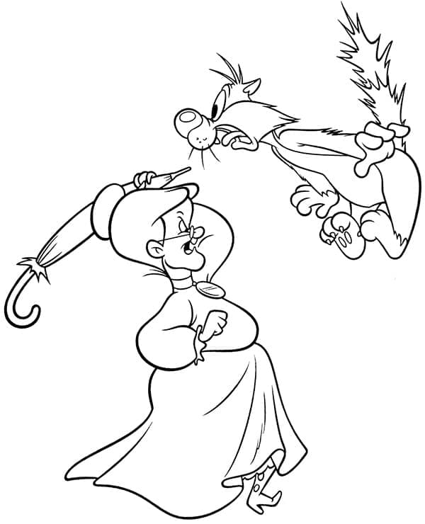 Desenho de Frajola e Vovô para Colorir e Pintar