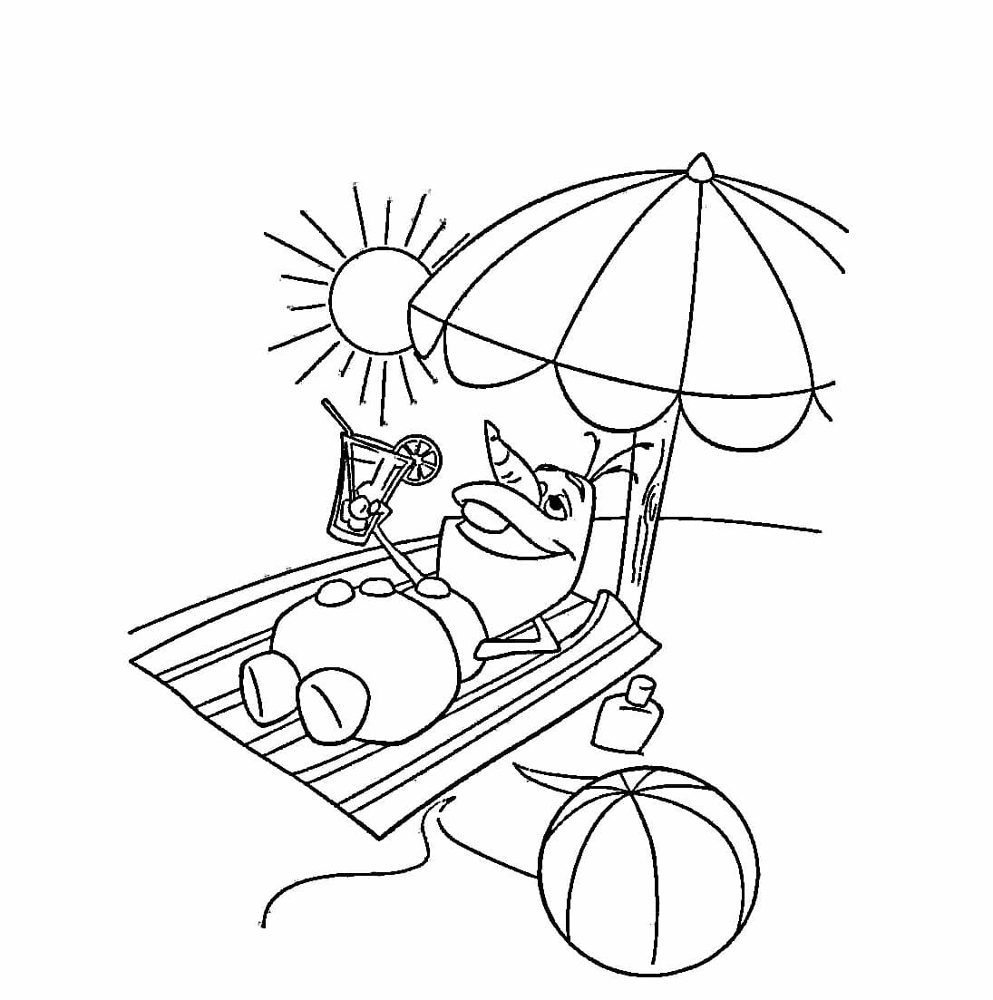 Desenho de Imagem de Olaf na Praia para Colorir e Pintar