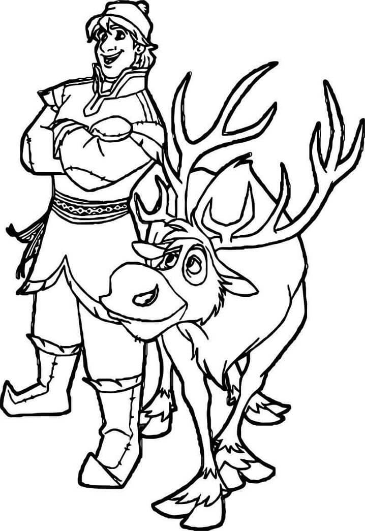 Baixar Desenho Pdf de Sven e Kristoff de Frozen para Colorir e Pintar
