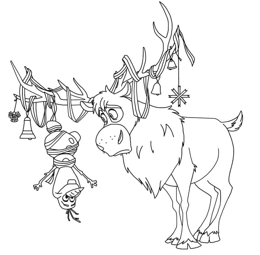Desenho de Natal do Sven e Olaf para Colorir e Pintar