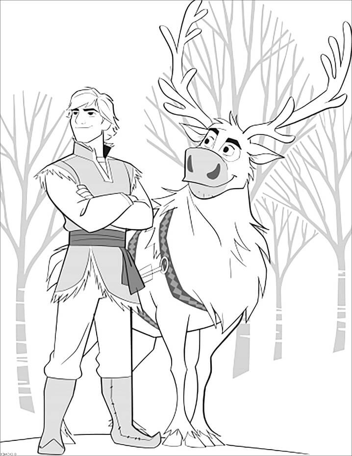 Desenho de Sven e Kristoff para Imprimir e Colorir Pdf e Pintar