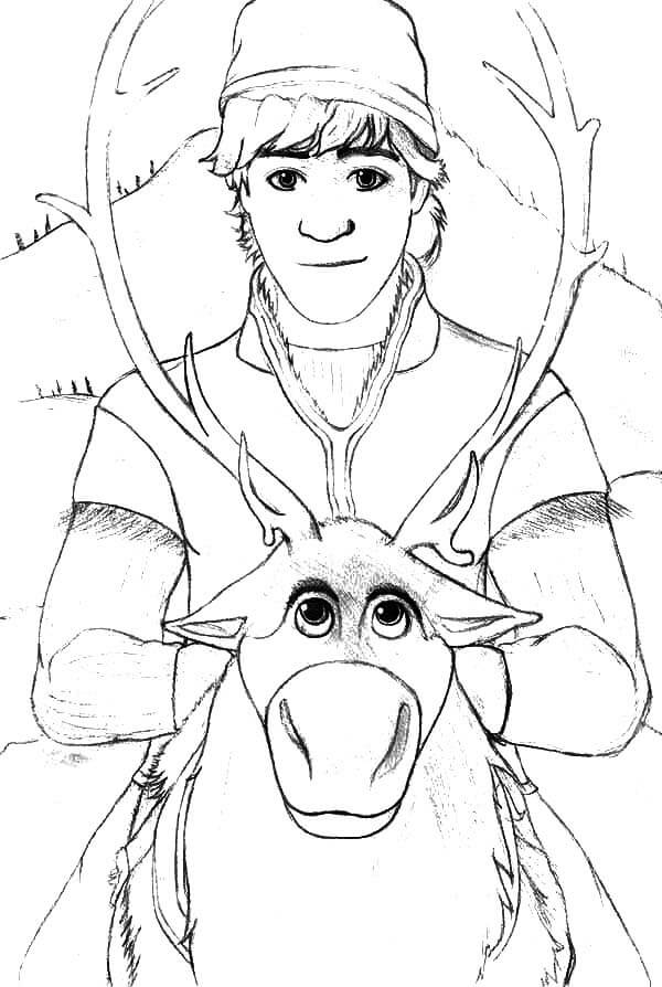 Desenho Imprimivel de Sven e Kristoff para Colorir com Canetinha e Pintar