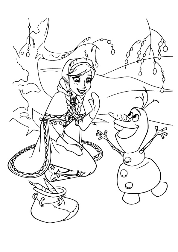 Desenho Pdf de Anna Muito Feliz Brincando com Olaf para Colorir e Pintar