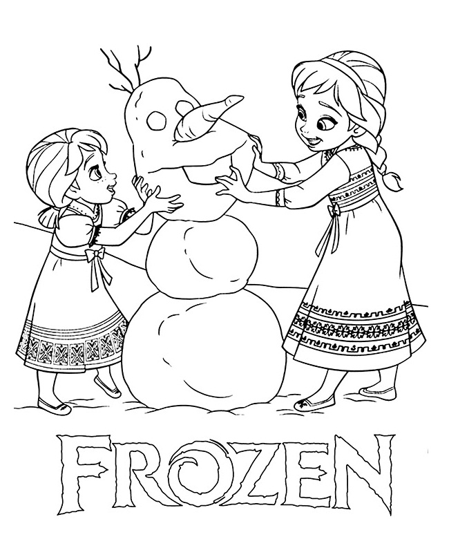 Desenho Pequena Anna e Elsa para Colorir e Pintar