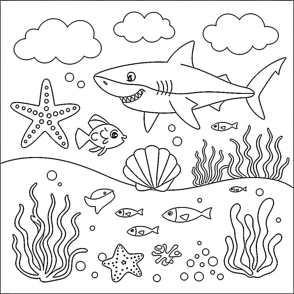 Desenho de Animais sob o Fundo do Mar para Colorir e Pintar