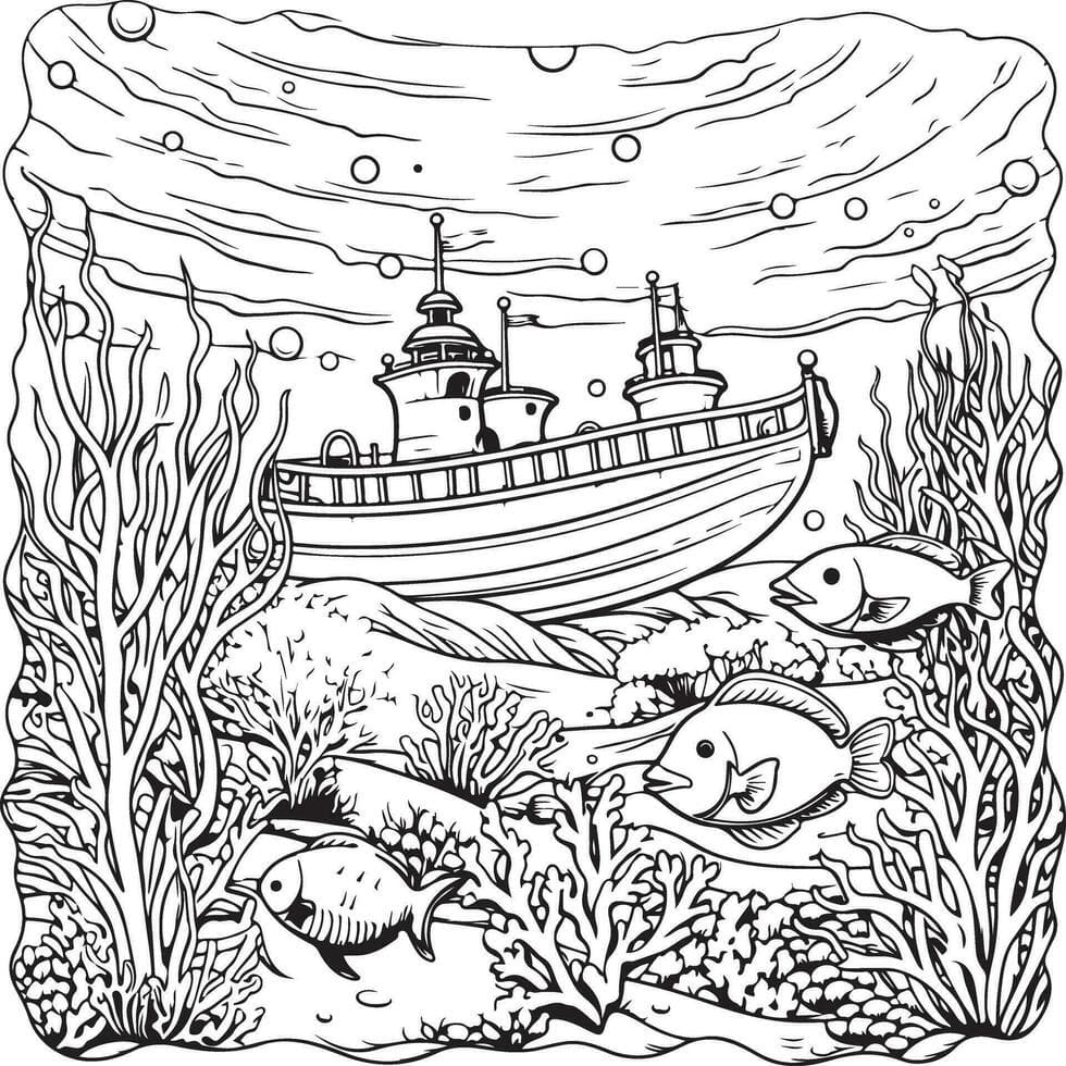 Desenho de Fundo do Mar Imprimivel para Colorir e Pintar