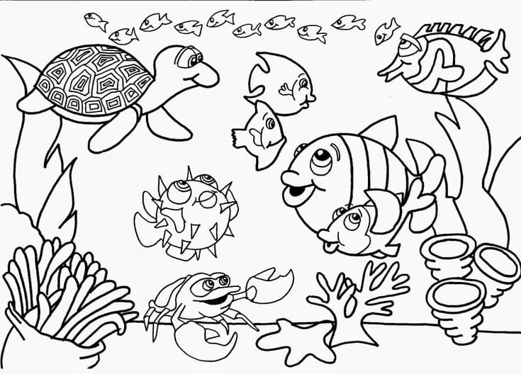 Desenho de Fundo do Mar para Crianças de 4 Anos para Colorir e Pintar