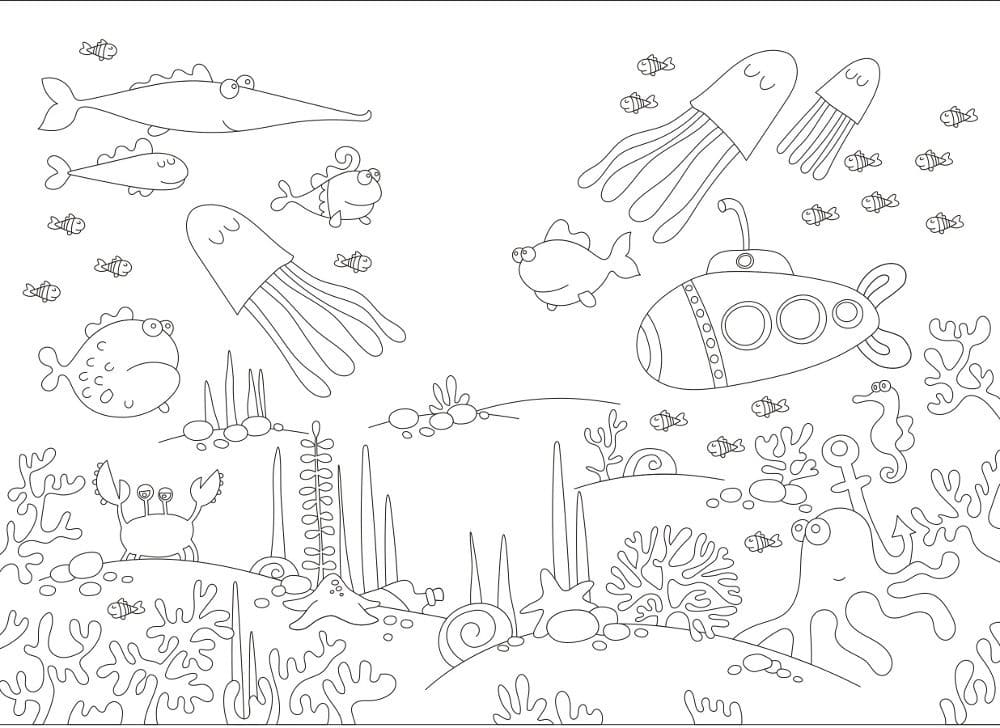 Desenho de Fundo do Mar para Crianças de 5 Anos para Colorir e Pintar