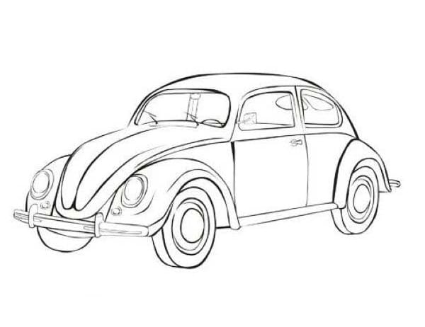 Desenho de Fusca Detalhado para Colorir e Pintar