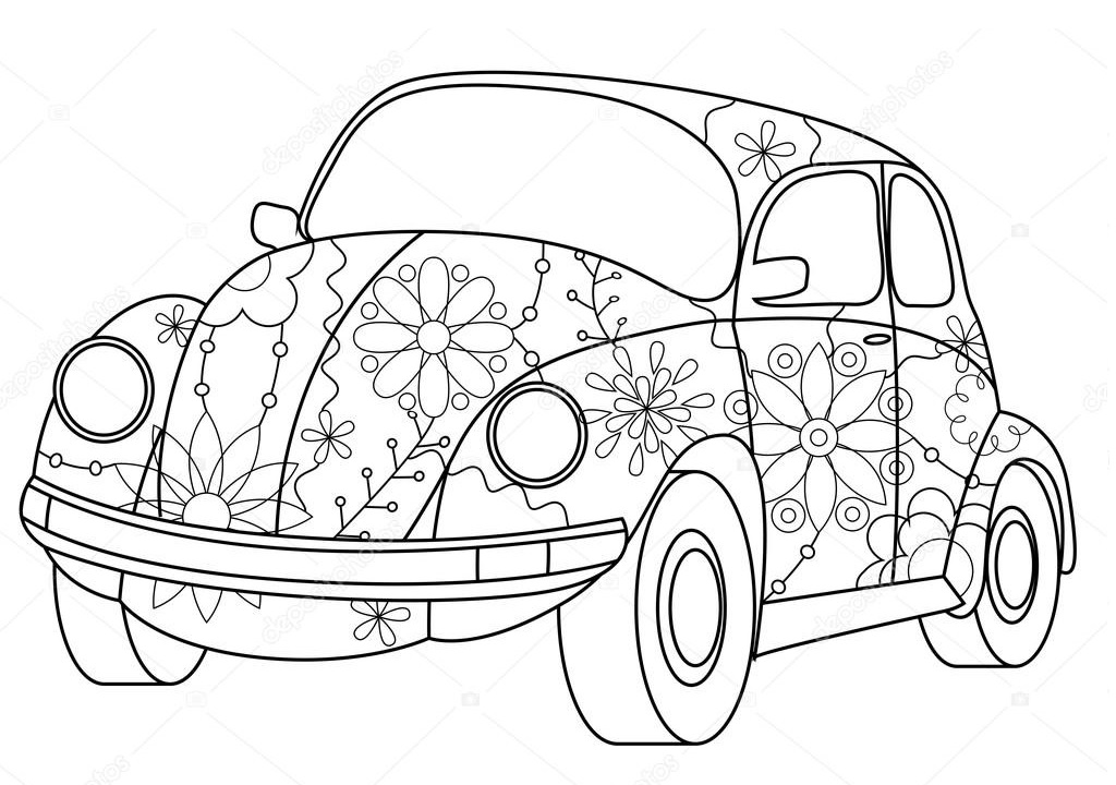 Desenho de Fusca Infantil para Imprimir e Pintar