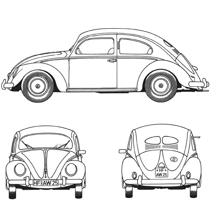 Desenho Volkswagen Beetle 1952 para Colorir e Pintar