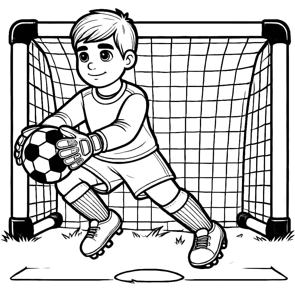 Desenho de Goleiro Pegá a Bola para Colorir e Pintar