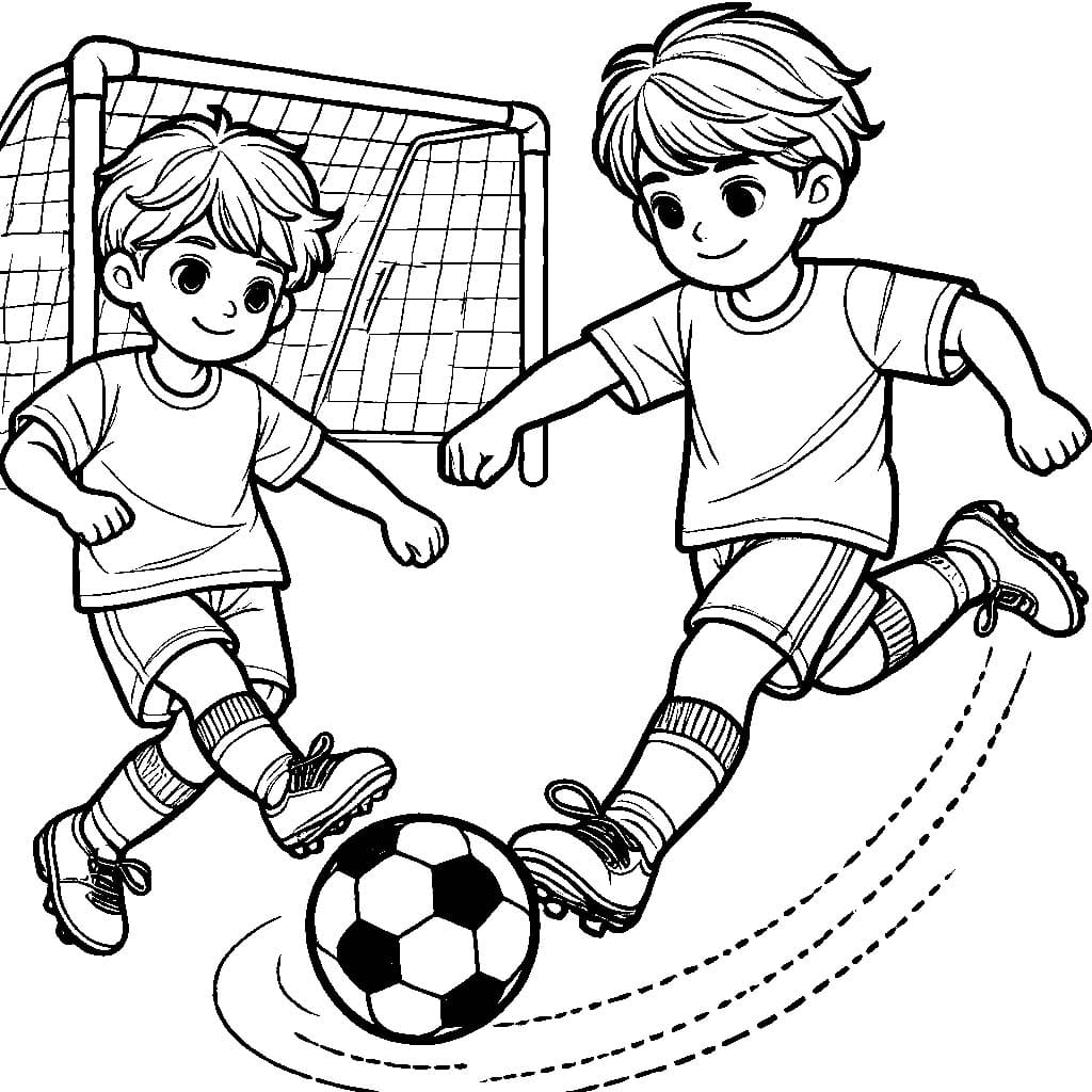 Desenho de Jogador de Futebol Lutando pela Bola para Colorir e Pintar