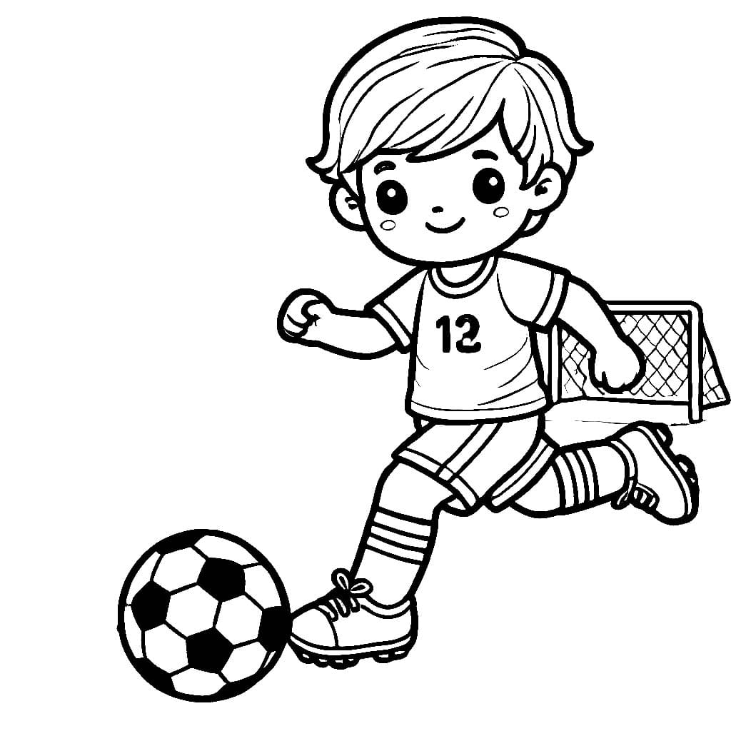 Desenho de Menino Driblá a Bola para Colorir e Pintar