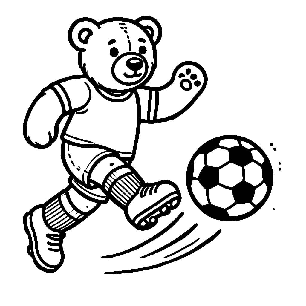 Desenho de o Urso Jogá Futebol para Colorir e Pintar