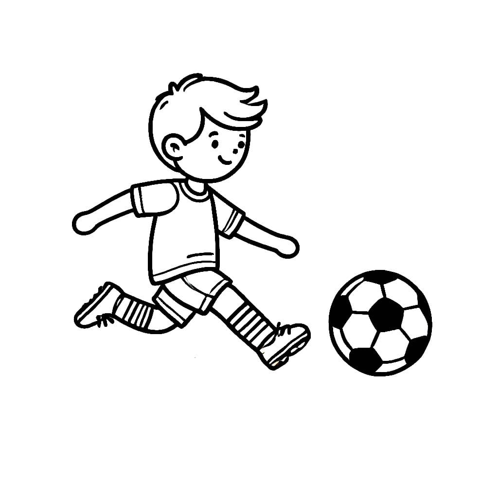Desenho de Pequeno Jogador Jogando Futebol para Colorir e Pintar