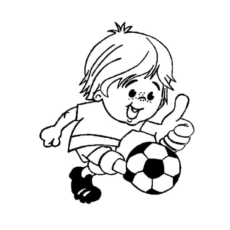 Desenho de Garotinho Jogando Futebol para Colorir e Pintar
